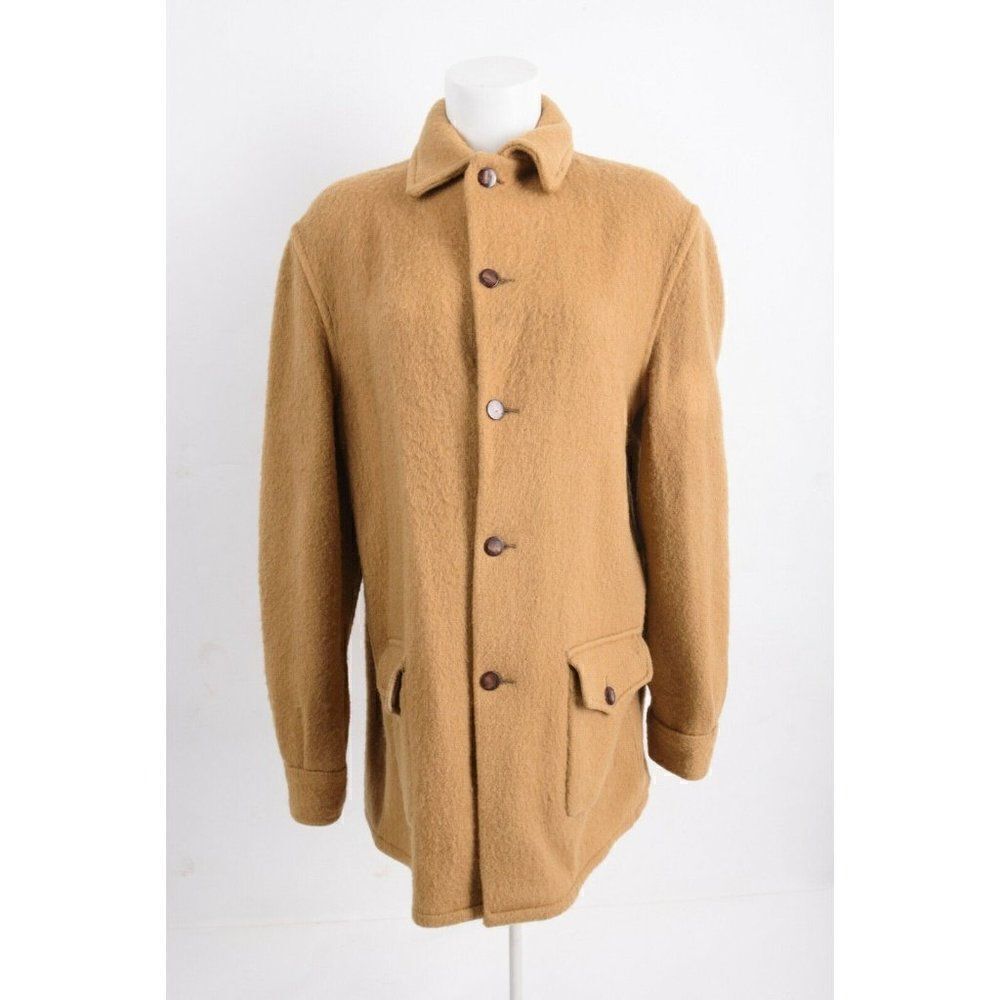 Vintage 1930s Hudson Bay Point Blanket Coat Womens Wool Tan Brown Sz L XL RARE